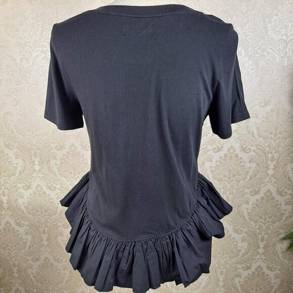 Maeve by Anthropologie Size S Black Short Sleeve Tshirt Asymmetric Ruffle Hem - Picture 7 of 11